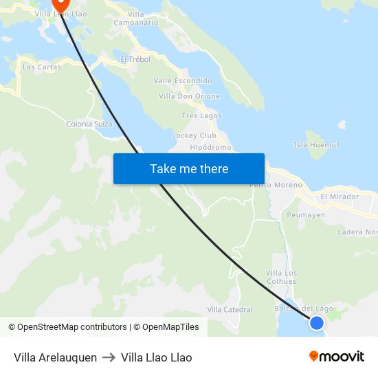 Villa Arelauquen to Villa Llao Llao map