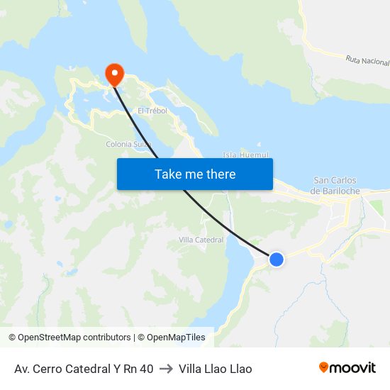 Av. Cerro Catedral Y Rn 40 to Villa Llao Llao map