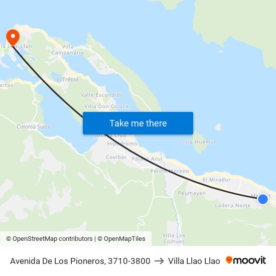 Avenida De Los Pioneros, 3710-3800 to Villa Llao Llao map