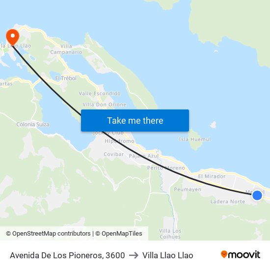 Avenida De Los Pioneros, 3600 to Villa Llao Llao map