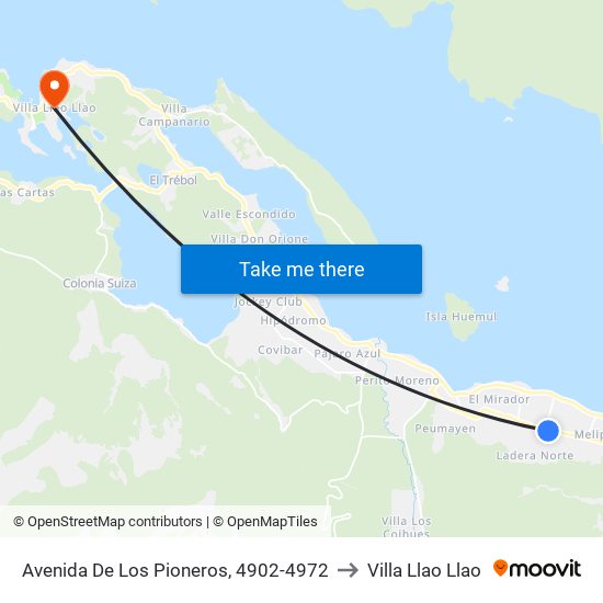 Avenida De Los Pioneros, 4902-4972 to Villa Llao Llao map