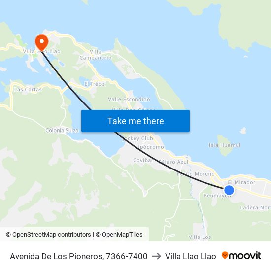 Avenida De Los Pioneros, 7366-7400 to Villa Llao Llao map