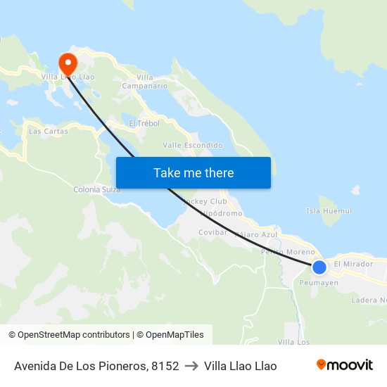 Avenida De Los Pioneros, 8152 to Villa Llao Llao map