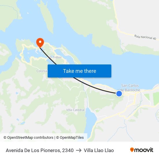 Avenida De Los Pioneros, 2340 to Villa Llao Llao map