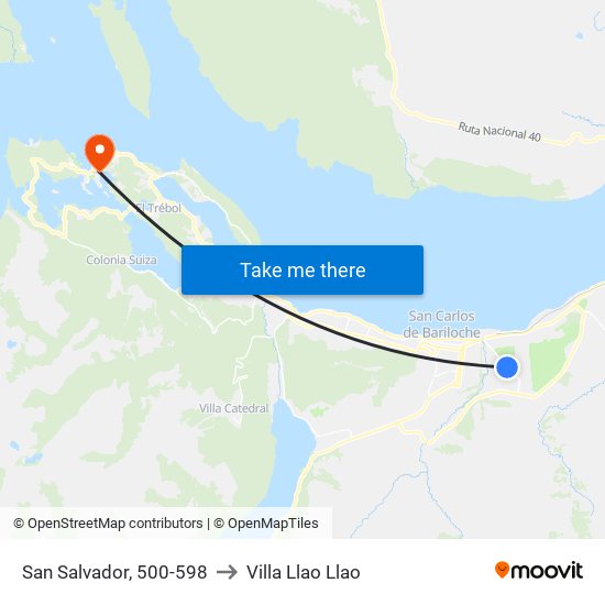 San Salvador, 500-598 to Villa Llao Llao map