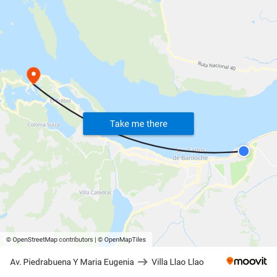 Av. Piedrabuena Y Maria Eugenia to Villa Llao Llao map