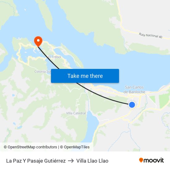 La Paz Y Pasaje Gutiérrez to Villa Llao Llao map