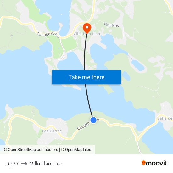 Rp77 to Villa Llao Llao map