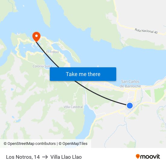 Los Notros, 14 to Villa Llao Llao map
