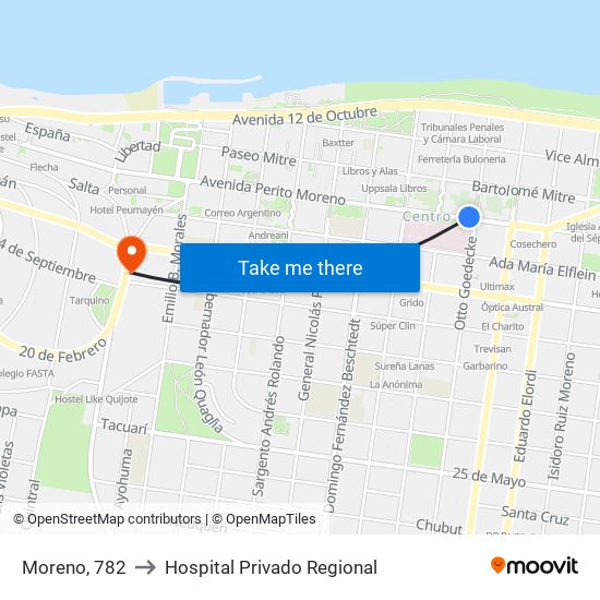 Moreno, 782 to Hospital Privado Regional map