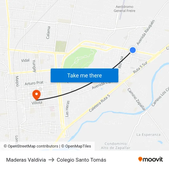 Maderas Valdivia to Colegio Santo Tomás map