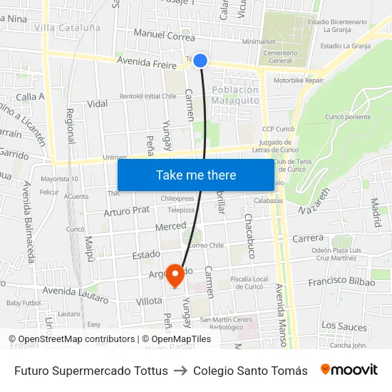 Futuro Supermercado Tottus to Colegio Santo Tomás map