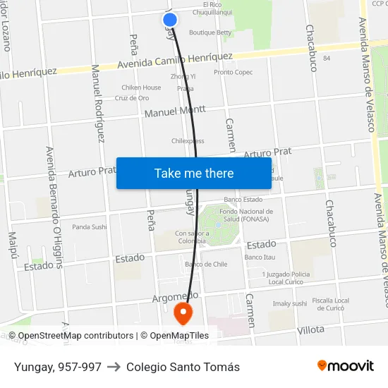 Yungay, 957-997 to Colegio Santo Tomás map
