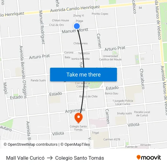 Mall Valle Curicó to Colegio Santo Tomás map
