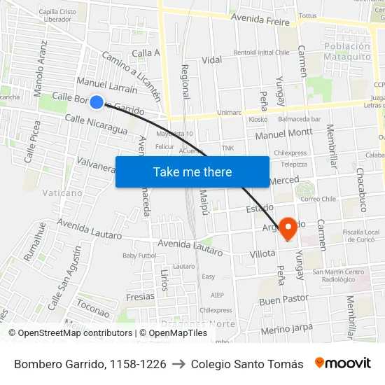 Bombero Garrido, 1158-1226 to Colegio Santo Tomás map
