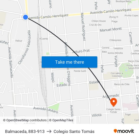 Balmaceda, 883-913 to Colegio Santo Tomás map