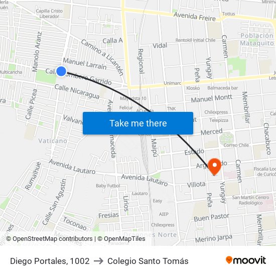 Diego Portales, 1002 to Colegio Santo Tomás map