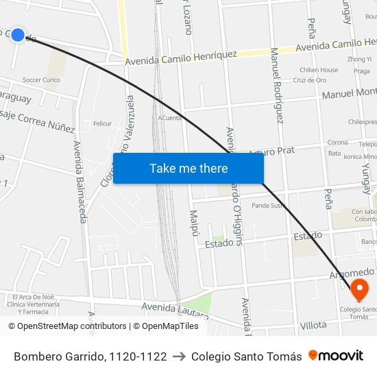 Bombero Garrido, 1120-1122 to Colegio Santo Tomás map