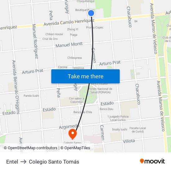 Entel to Colegio Santo Tomás map