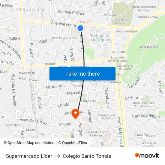 Supermercado Líder to Colegio Santo Tomás map