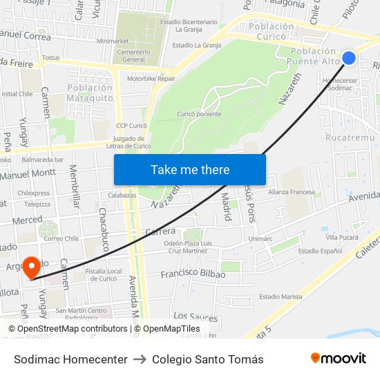 Sodimac Homecenter to Colegio Santo Tomás map