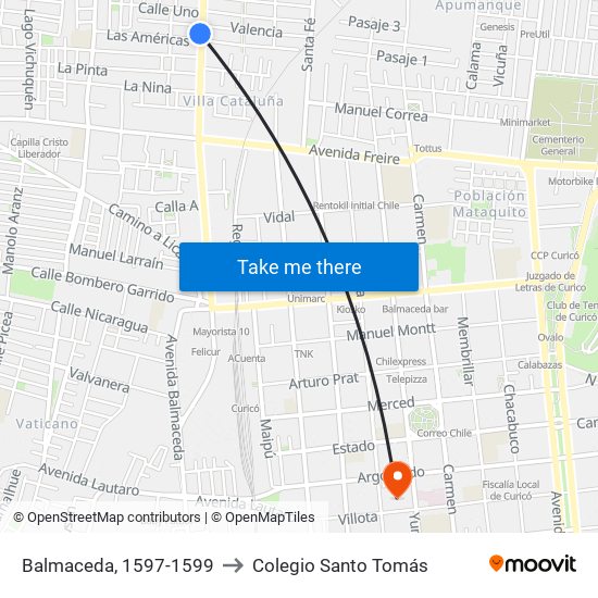 Balmaceda, 1597-1599 to Colegio Santo Tomás map