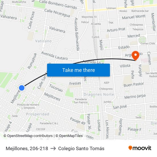 Mejillones, 206-218 to Colegio Santo Tomás map