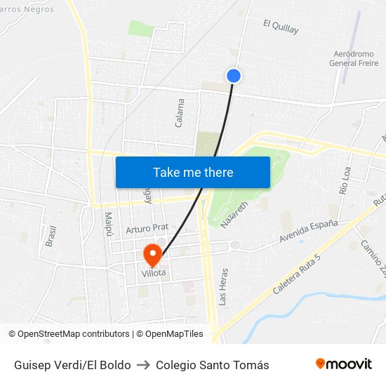 Guisep Verdi/El Boldo to Colegio Santo Tomás map