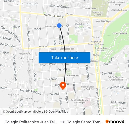 Colegio Politécnico Juan Tellier to Colegio Santo Tomás map