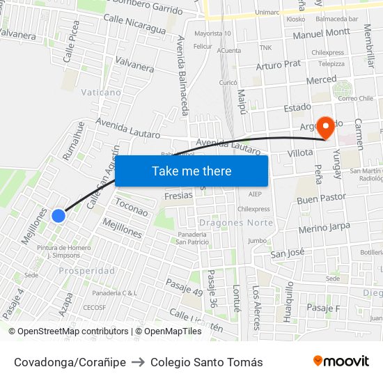 Covadonga/Corañipe to Colegio Santo Tomás map