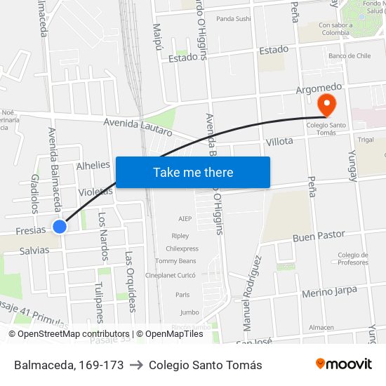 Balmaceda, 169-173 to Colegio Santo Tomás map