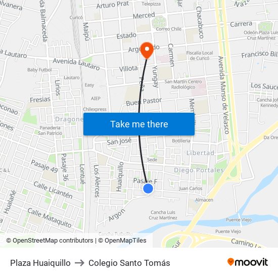 Plaza Huaiquillo to Colegio Santo Tomás map