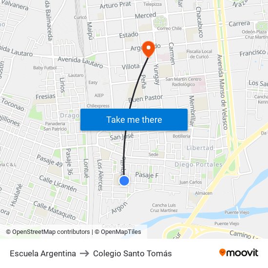 Escuela Argentina to Colegio Santo Tomás map