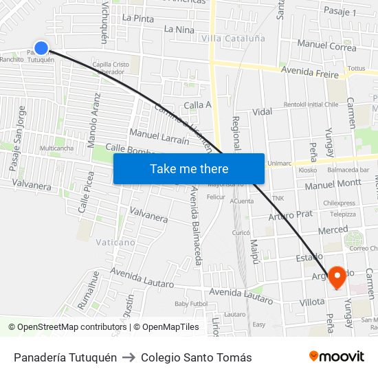 Panadería Tutuquén to Colegio Santo Tomás map