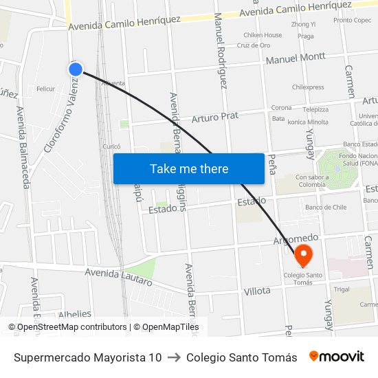 Supermercado Mayorista 10 to Colegio Santo Tomás map