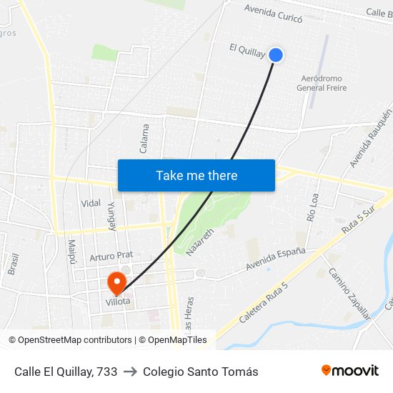 Calle El Quillay, 733 to Colegio Santo Tomás map