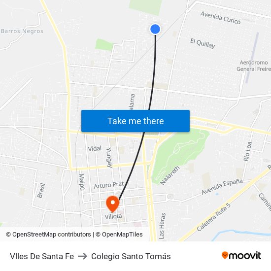 Vlles De Santa Fe to Colegio Santo Tomás map