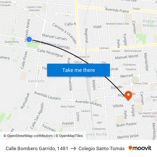 Calle Bombero Garrido, 1481 to Colegio Santo Tomás map