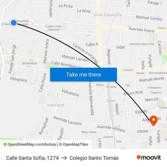 Calle Santa Sofía, 1274 to Colegio Santo Tomás map