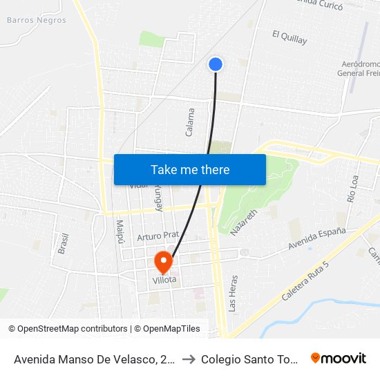 Avenida Manso De Velasco, 2284 to Colegio Santo Tomás map