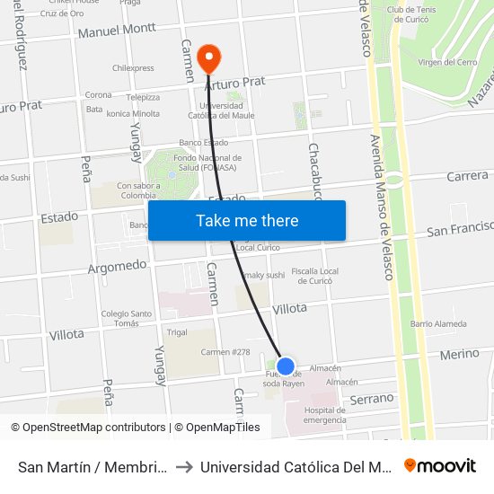 San Martín / Membrillar to Universidad Católica Del Maule map