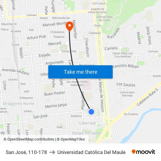 San José, 110-178 to Universidad Católica Del Maule map