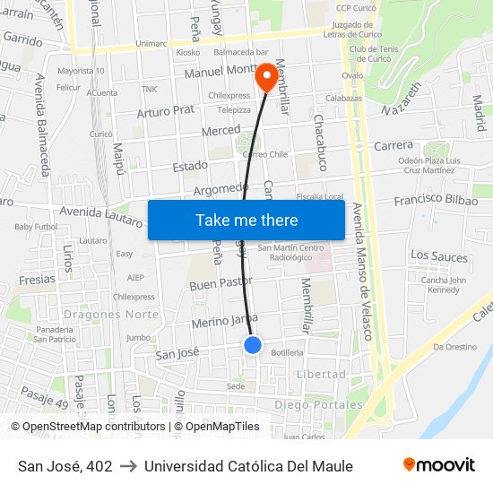 San José, 402 to Universidad Católica Del Maule map