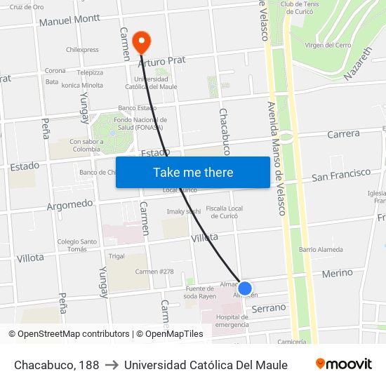Chacabuco, 188 to Universidad Católica Del Maule map