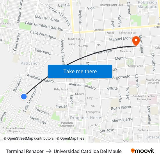 Terminal Renacer to Universidad Católica Del Maule map