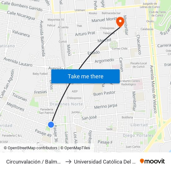 Circunvalación / Balmaceda to Universidad Católica Del Maule map