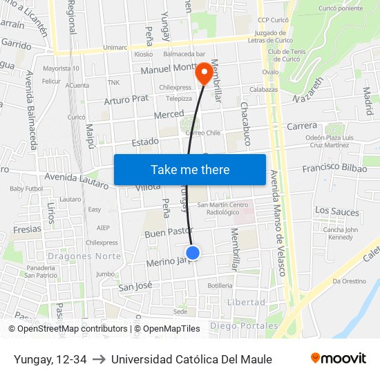 Yungay, 12-34 to Universidad Católica Del Maule map