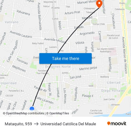 Mataquito, 959 to Universidad Católica Del Maule map