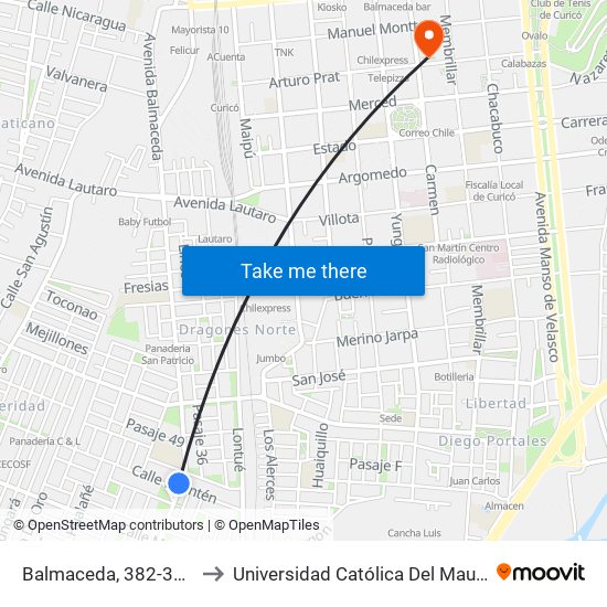 Balmaceda, 382-398 to Universidad Católica Del Maule map