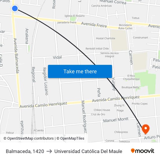 Balmaceda, 1420 to Universidad Católica Del Maule map